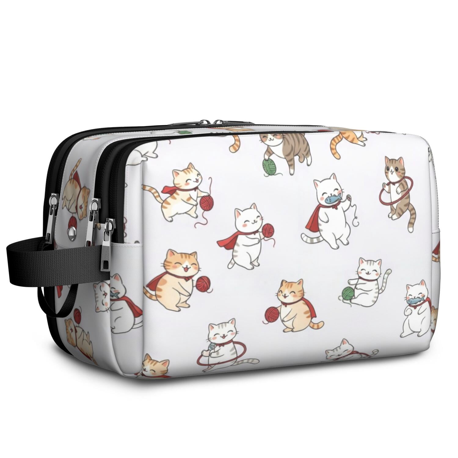 Shape Using Yarn Activity Cat and Yarn White Pattern Travel Toiletry Bag, Travel Wash Pouch with ...
