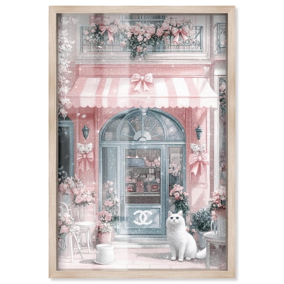 Cat at the Bow Store Shadowbox Print Glam Art Prints by Art Remedy, Blonde Frame, 20 x 30