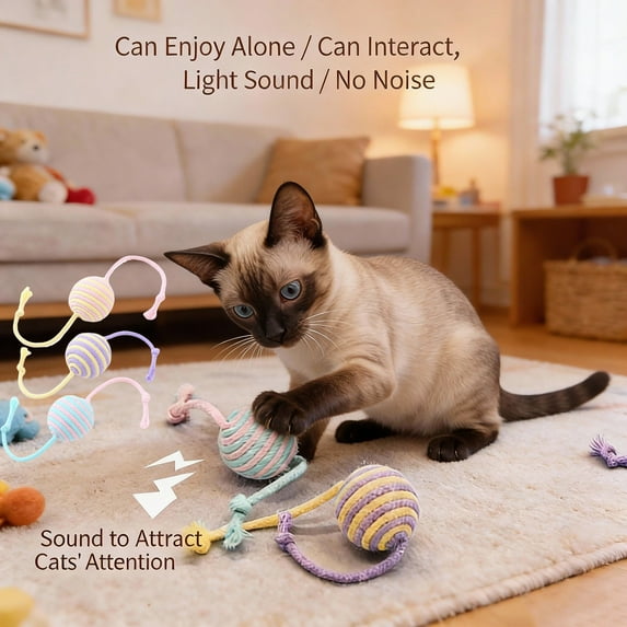 Cat biting the rope,Cat Toys Balls for Indoor Cat Kitten to Relieve Boredom,Interactive Cat Toy with Two-Colour Cotton Rope for Indoor Cats for Chasing Biting Chewing,juguetes para gatos Blue