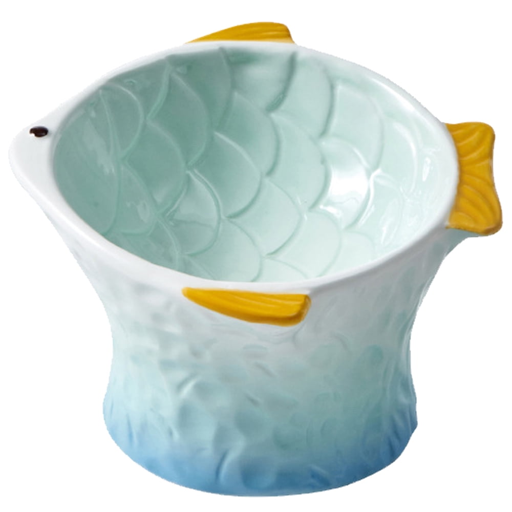Cat bowl ceramic utensils protect cervical vertebrae eating pot cat food cat bowl colorful fish - GREEN