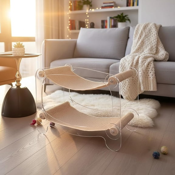 Cat bunk beds Cozy Acrylic cat Hammock Bed with sisal Scratcher - Double-Layer Hammock for Indoor Cats and Small Dogs - Soft & wear-Resistant