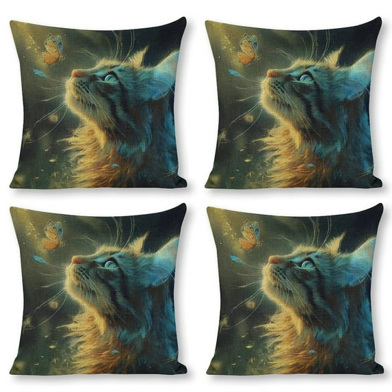 Cat butterfly Linen toss pillowcase Decoration pillowcase Gift preferred 24x24" Cushion cover 4 set Sofa pillowcase Sofa bedroom living room car