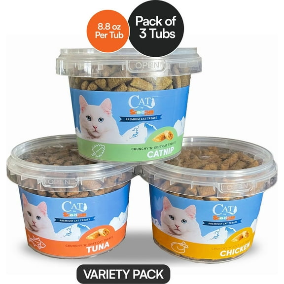 Cat by Scoochie Sensations Mixed Variety Pack Catnip, Chicken, Tuna Filled Crunchy Cat Treats, 3CT