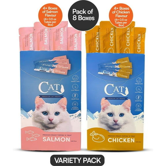 Cat by Scoochie Squeeze-Up Mixed Variety Pack Premium Creamy Salmon, Chicken Lickable Cat Treats, 8CT
