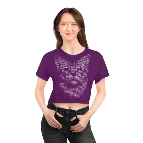 Cat crop tee text portrait made using Meow word for cat lovers gift