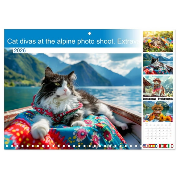 Cat divas at the alpine photo shoot. Extravagant cat fashion (Monthly Wall Calendar 2026 11.7 x 16.5 (open)), CALVENDO 14 Month Calendar