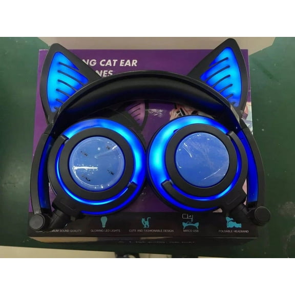 Cat ears glow charging wireless Bluetooth headset fold up
