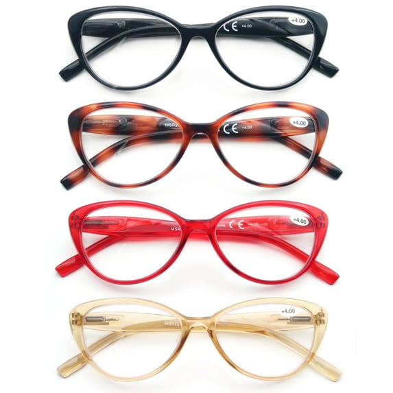 Cat eye Women Reading Glasses - 4 Pairs Ladies Readers Spring Hinges Glasses Frame For Women +1.75