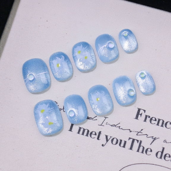Cat eye smudge bubble beads pure handmade wear nail love short pearl nail patch fake nail Xiaohongshu
