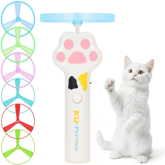 Cat flying disc launcher toy, rechargeable disc launcher, equipped with 6 flying discs, outdoor toy, helps pets lose weight and exercise