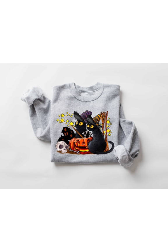 Cat halloween sweatshirt, ghost cat Sweater, Halloween Cat Lover, Black Cat Spooky Season