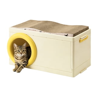 Ukmk Cat House with Scratching Pad, Foldable Stray Cat Shelter & Cat Condos,for Indoor Use.