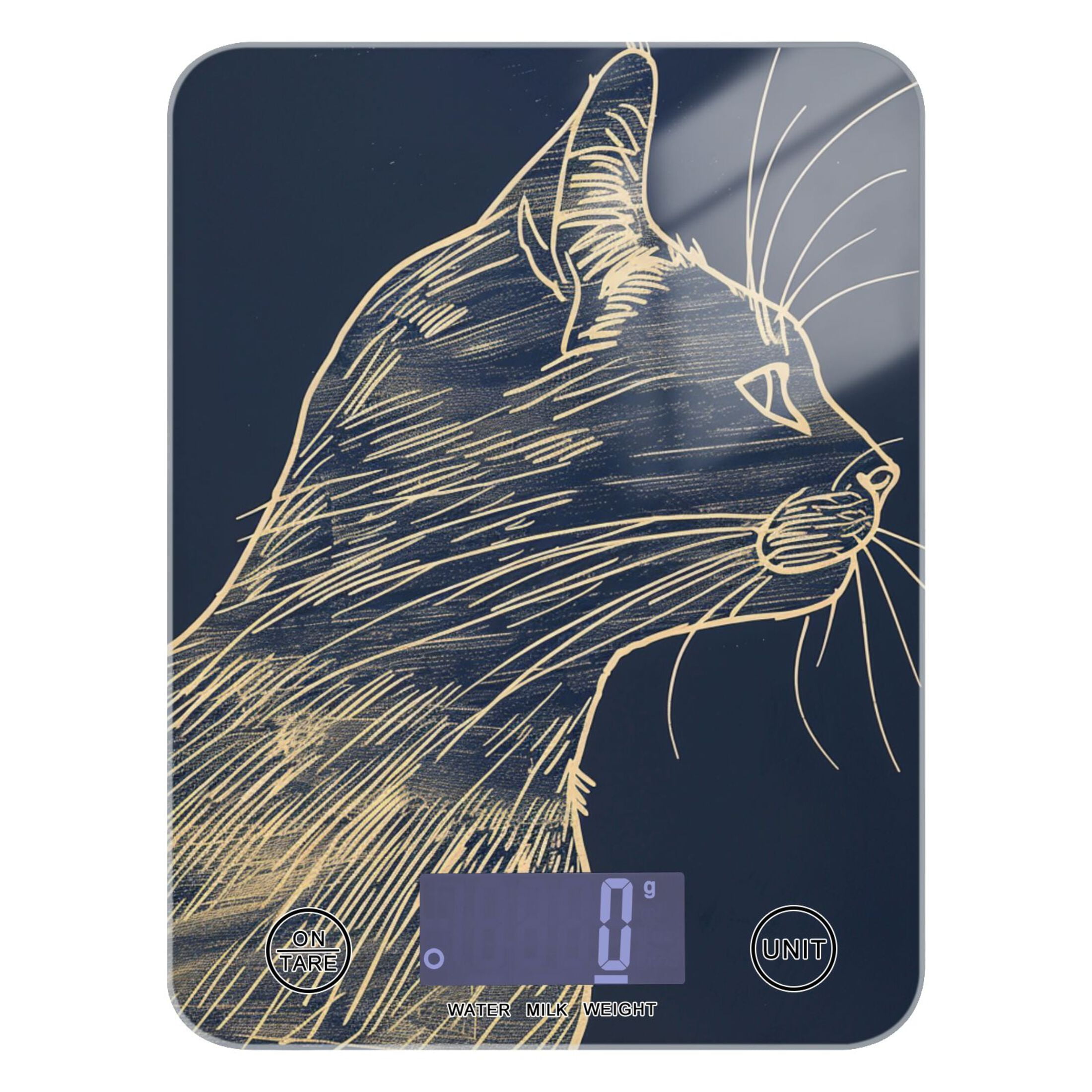 Cat in Blue Food Scale Digital Kitchen Scale Waterproof Tempered Glass Tare Function 11 lb for Baking Cooking Meal Prep
