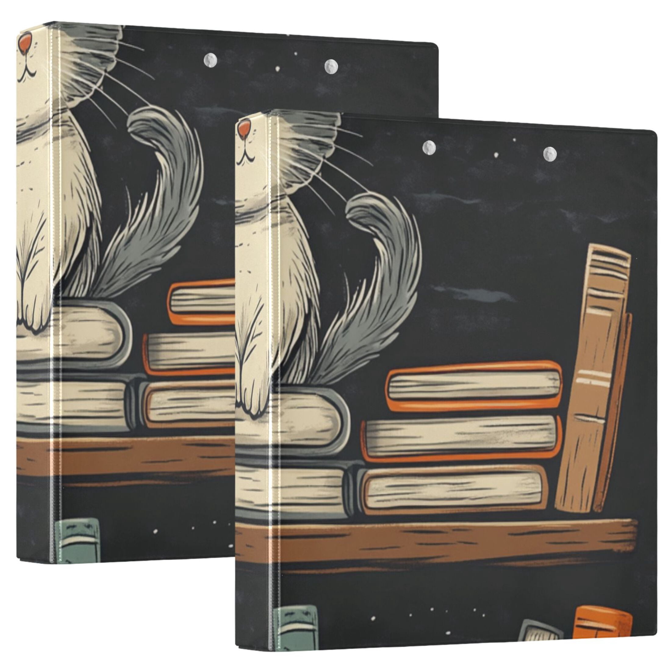 Cat in Bookshelf 3 Ring Binders 1.5 inch Hardcover File Folders with Interior Pockets A4 Size Organizer for School Office Hospital