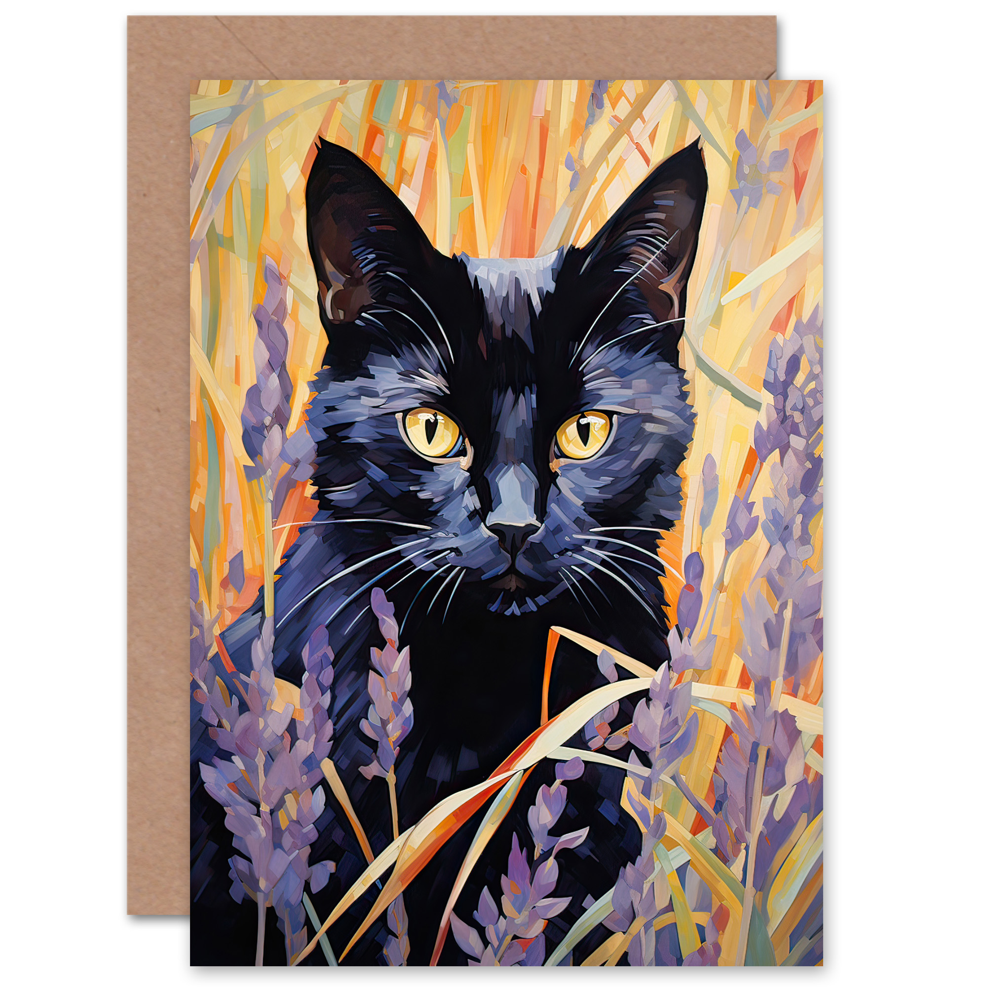 Biglietto Di Auguri Artery8 - Gatto Nero In Aiuola Stile William Morris - 17,5x12,5cm