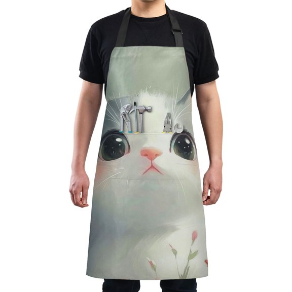 Cat in Flowers Chef Kitchen Apron with Pockets for Women Waterproof Aprons for Cooking Baking