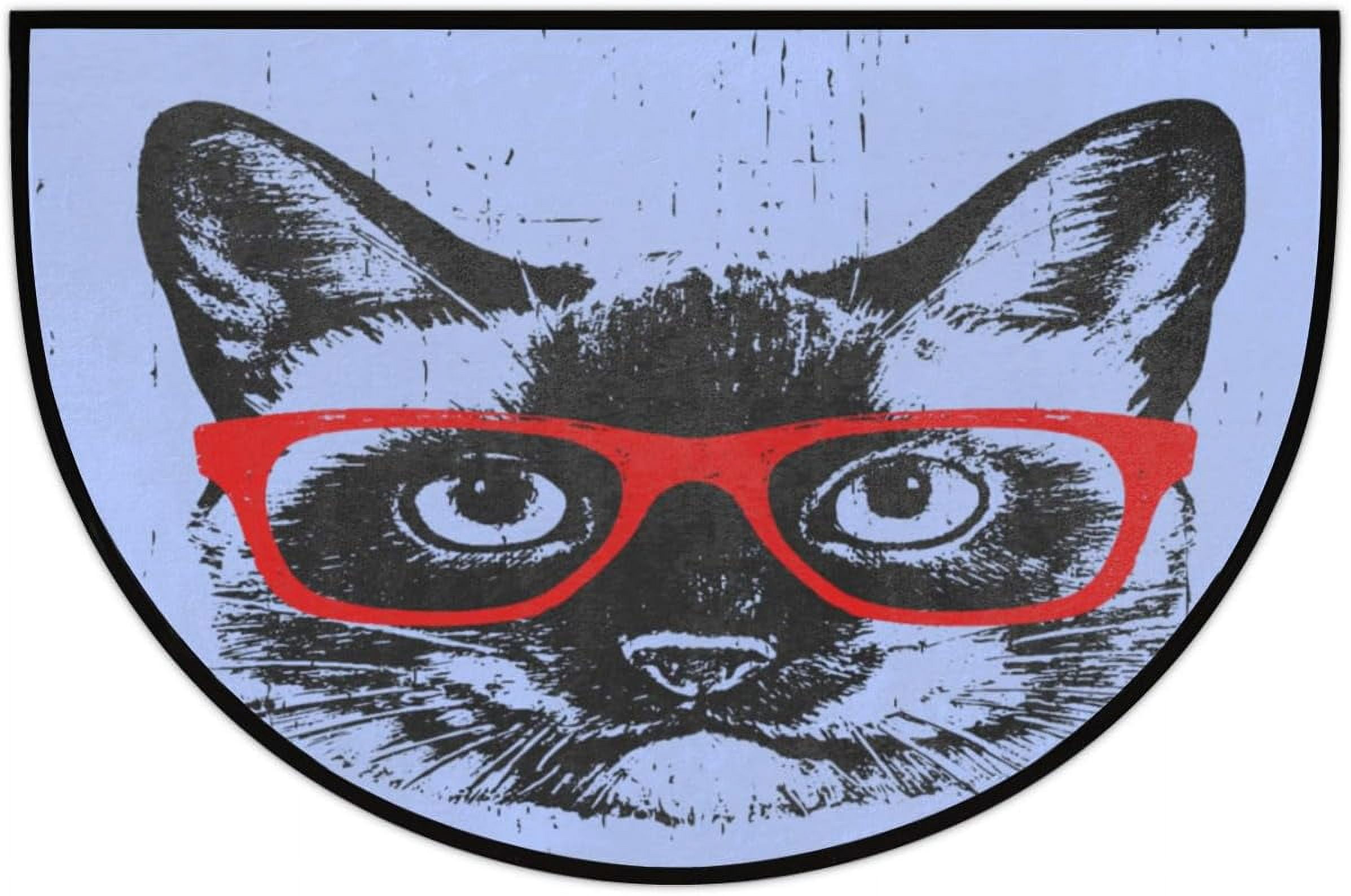 Cat in Glasses Half Round Door Mat NonSlip Mat Indoor Mats for