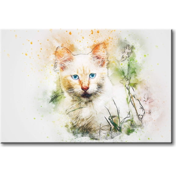 Cat in Grass Picture on Stretched Canvas, Wall Art Dcor, Ready to Hang