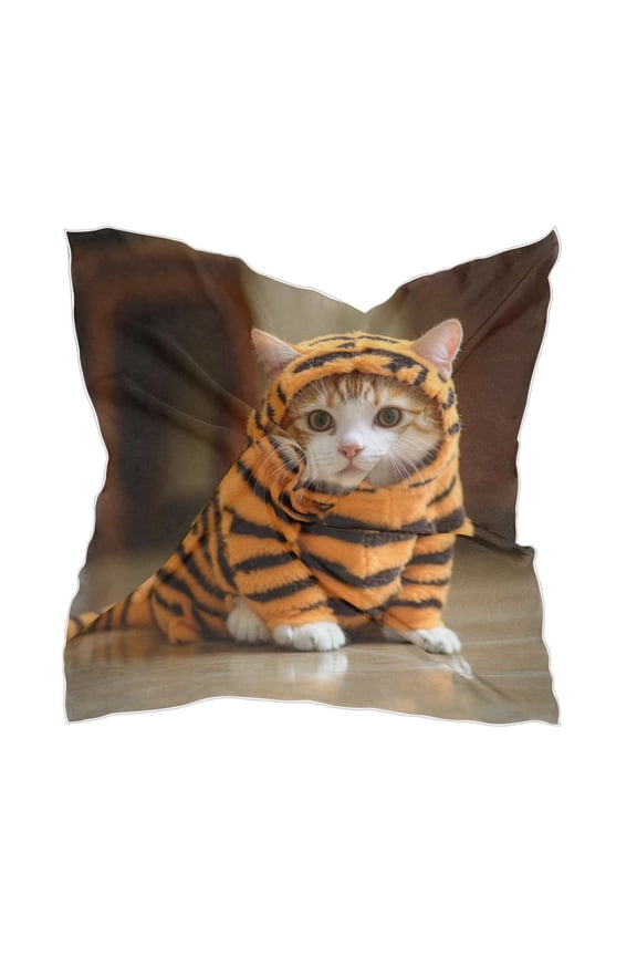 Cat in Leopard Print Women's Fashion Soft Scarf Square Satin Head Scarf Neck Scarf Head Hair Wraps