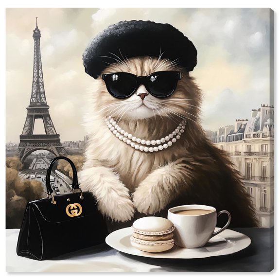 Cat in Paris Treats Canvas Fashion Art Prints by Art Remedy, Gallery Wrapped, 12 x 12