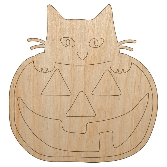 Cat in Pumpkin Halloween Wood Shape Unfinished Piece Cutout Craft DIY Projects - 4.70 Inch Size - 1/4 Inch Thick