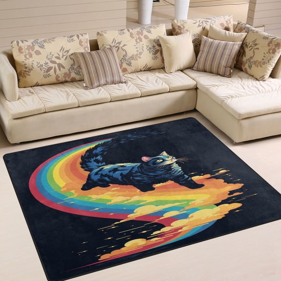 Cat in Rainbow Clouds Area Rug Washable 80 x 58 Floor Carpet Mat Non Slip for Bedroom Living Room Home Decor
