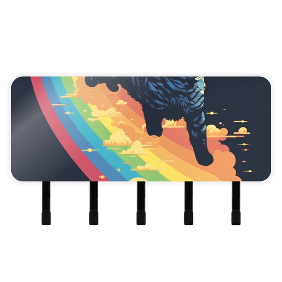 Cat in Rainbow Clouds Mail Holder Organizer Wall Mount with Shelf Key Holder Key Rack with 5 Key Hooks for Wall Decorative