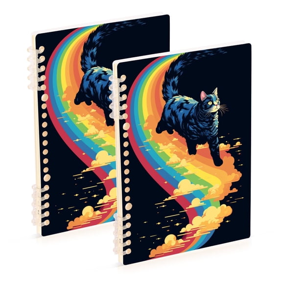 Cat in Rainbow Clouds Ring Binder Notebook Journey Note Diary College Ruled Spiral Notebook Study Loose Leaf Paper A5 60 Pages