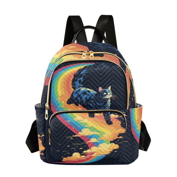 Cat in Rainbow Clouds Travel Laptop Backpack Casual Daypack Lightweight Bookbag Compartment for Business