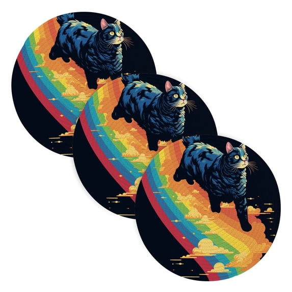 Cat in Rainbow Clouds Trivet Mats Woven Pot Holders 3Pcs Non-Slip Heat Resistant for Hot Pots Pans Pats
