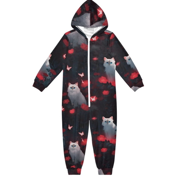 Cat in Red Garden One Piece Pajamas Soft Jumpsuit Cozy Sleep and Play ...