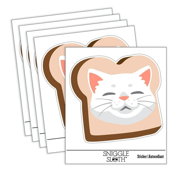 Cat in Sliced Bread Car Window Bumper Water Bottle Phone Tablet Laptop Waterproof Vinyl Decal Sticker Set 5-Pack - Gloss Finish - 4.0"