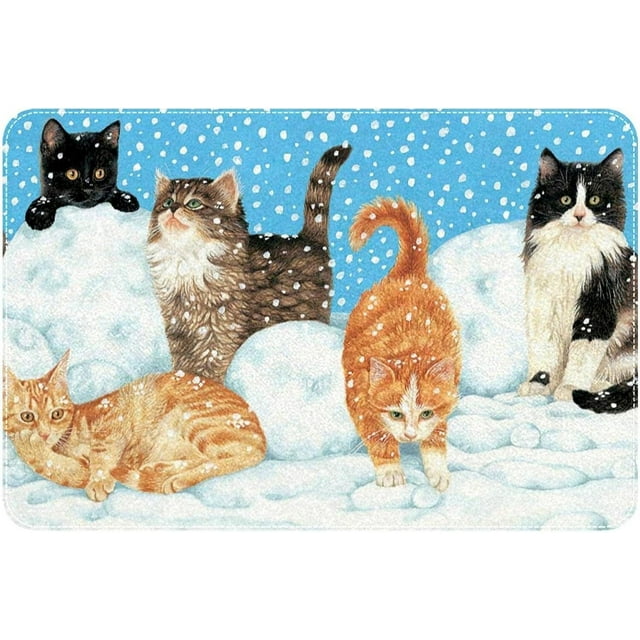 Cat in The Snow Bath Rugs Absorbent Non Slip Door Mats Soft Carpet
