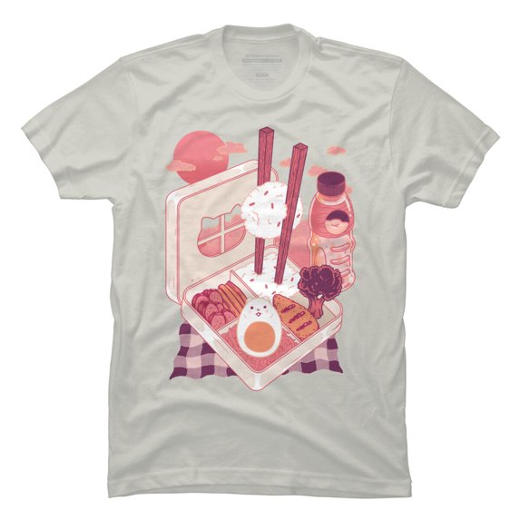 Cat in a bento box Mens Silver Cream Graphic Tee - Design By Humans S