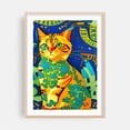 thumbnail image 1 of Cat in flowers - Illustration Cat Pop Art Surrealism Modern Art Floral Oak Framed Wall Art Print 12 x 18 inches, 1 of 15