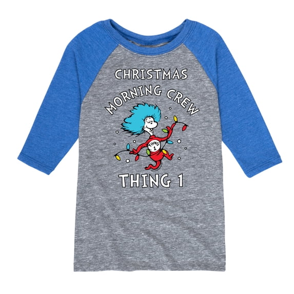 Cat in the Hat - Christmas Morning Crew Thing 1 - Toddler And Youth Raglan Graphic T-Shirt