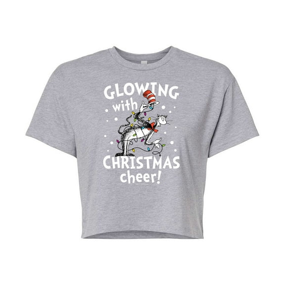 The Cat in the Hat - Glowing Christmas Cheer - Juniors Cropped Graphic T-Shirt