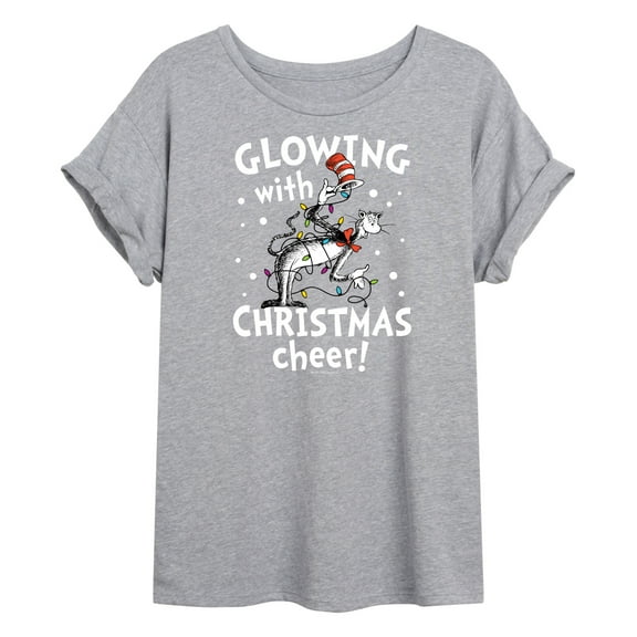 The Cat in the Hat - Glowing Christmas Cheer - Juniors Oversized Graphic T-Shirt