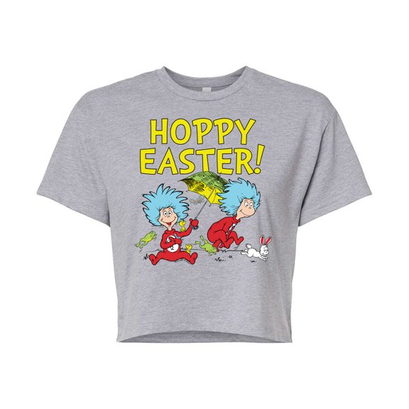 The Cat in the Hat - Hoppy Easter - Juniors Cropped Cotton Blend T-Shirt