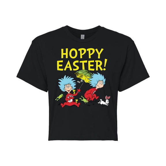 The Cat in the Hat - Hoppy Easter - Juniors Cropped Cotton Blend T-Shirt