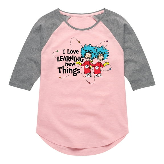 Cat in the Hat - I Love Learning Things - Toddler And Youth Girls Raglan Graphic T-Shirt