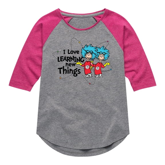 Cat in the Hat - I Love Learning Things - Toddler And Youth Girls Raglan Graphic T-Shirt