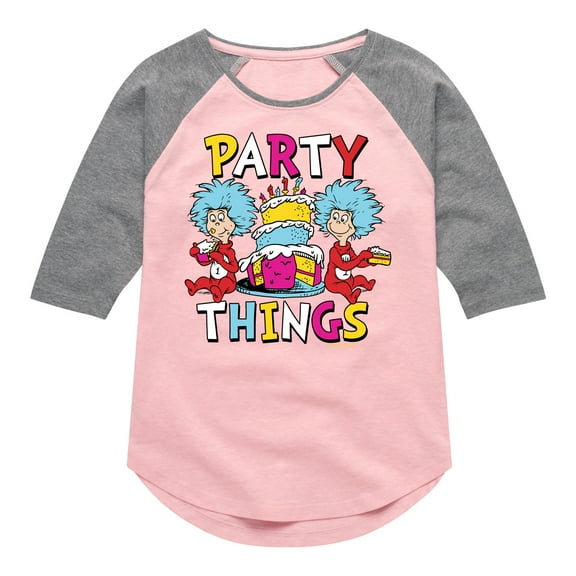 The Cat in the Hat - Party Things - Toddler & Youth Girls Raglan Graphic T-Shirt