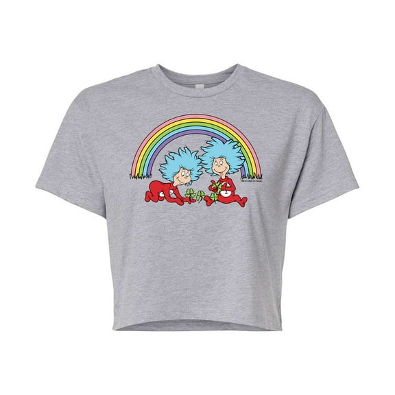 The Cat in the Hat - Thing 1 2 Rainbow - Juniors Cropped Cotton Blend T-Shirt