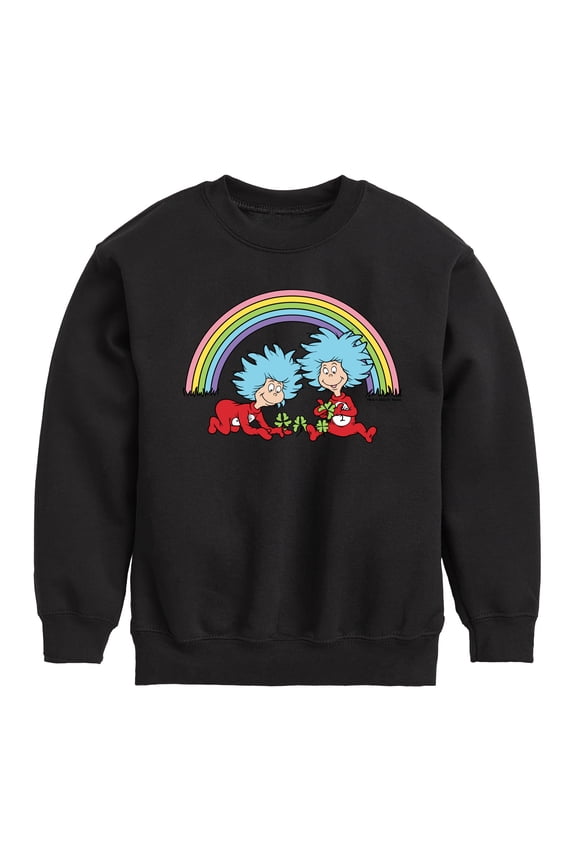 Cat in the Hat - Thing 1 2 Rainbow - Toddler And Youth Crewneck Fleece Sweatshirt