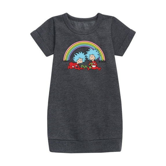 Cat in the Hat - Thing 1 2 Rainbow - Toddler And Youth Girls Fleece Dress