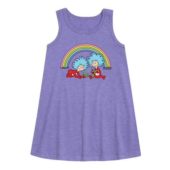Cat in the Hat - Thing 1 2 Rainbow - Toddler and Youth Girls A-line Dress