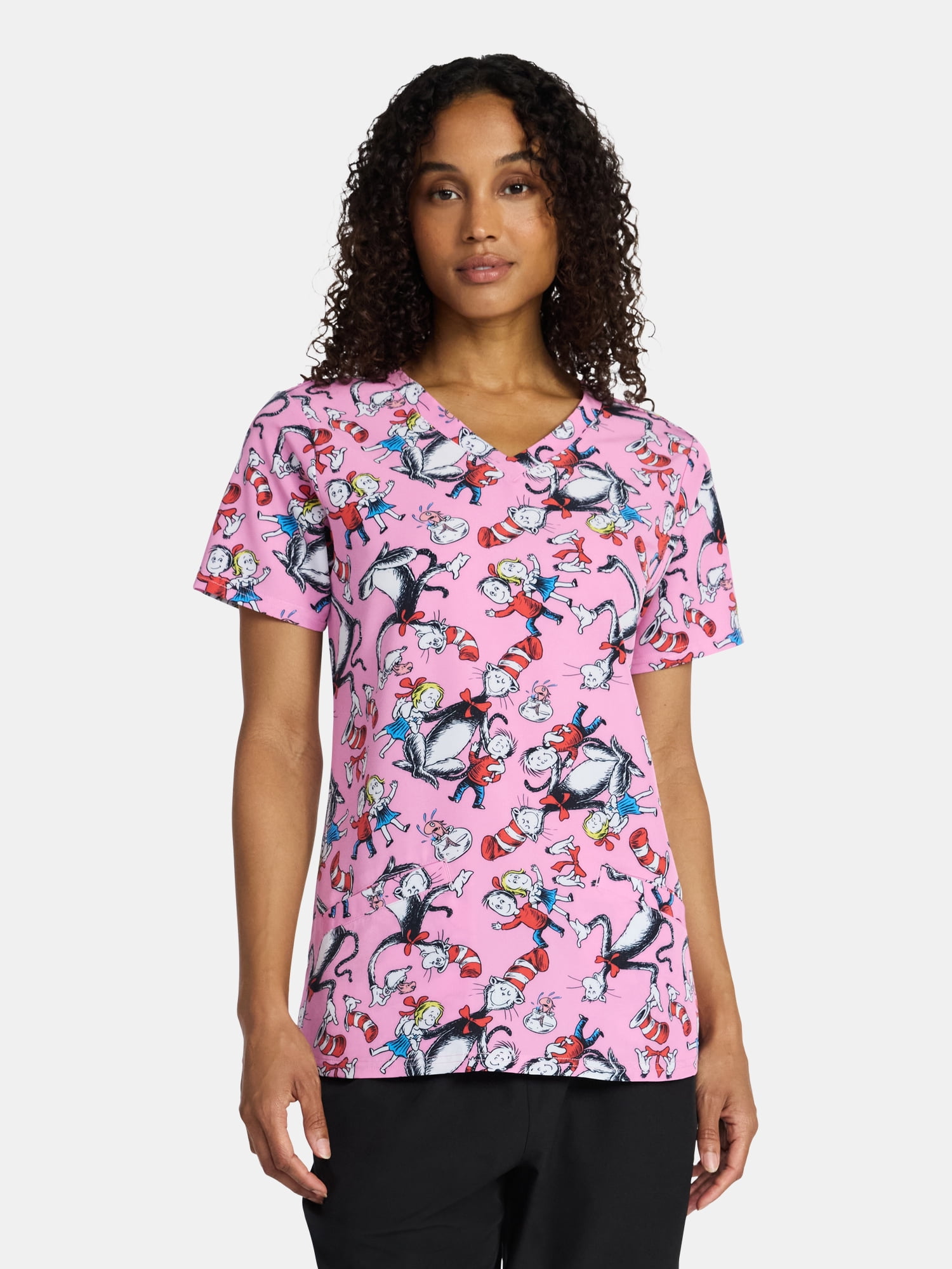 Dr. Seuss Cat in the Hat Women's Graphic Scrub Top, Sizes S-3XL