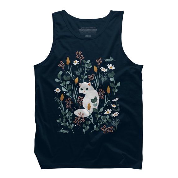 Cat in the Meadow pattern Mens Navy Blue Graphic Tank Top - Design By Humans XL