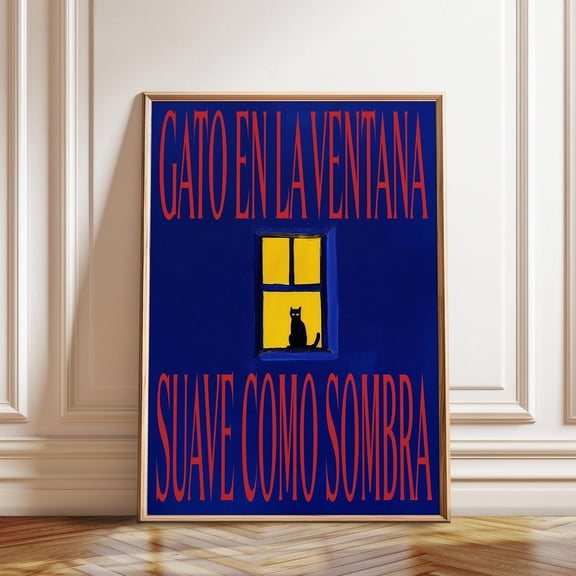 Cat in the Window Bold Spanish Typography Wall Poster, Unframed Paper Poster 8x10in